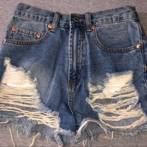 Distressed Ripped High Rise Jean Shorts | SizeS - Picture 3 of 6